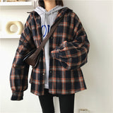 Christmas Gift Deanwangkt Harajuku Autumn Plaid Thin Section Wool Cardigan Korean Puff Sleeve Slim Warm Shirt Jacket Retro Casual Women Button Top