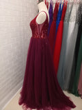 Sexy V-Neck Long Prom Dresses  Beaded Beading Crystal High Splits Backless A-Line Formal Gown Party Dress