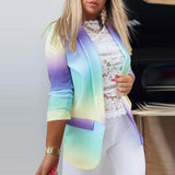 deanwangkt   Autumn Colorful Printed Notched Collar Blazers Women Casual Long Sleeve Tops Elegant Office Lady Suit Coats