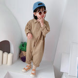 Children Clothing Jumpsuit Autumn New Boys Girls Casual Letter Tooling Denim Baby Kids Clothes Japanes & Korean Style 1-7 Y