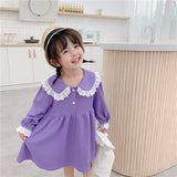 Spring kids dresses for girls lacework patchwork Korean style cute girls long sleeve turn-down collar party princess dresses