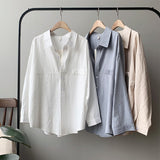 deanwangkt Minimalist Loose White Shirts for Women Turn-down Collar Solid Female Shirts Tops Spring Summer Blouses