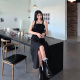 Christmas Gift  Fashion Korean Style Dress Deanwangkt Streetwear Women Summer Sundress Goth Gothic Punk Rock Harajuku Midi Dress Bandage Party