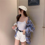 deanwangkt Plaid Shirts Women Lantern Sleeve Cardigan Vintage Top Pink Purple Checkered Beautiful Blouse Fashion Button Up Oversize