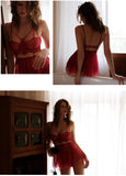 deanwangkt Women Sexy Sleepwear Backless Wear Night Gowns With Thong Sets V-Neck Lace Ladies Nightwear Red Black White