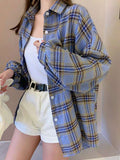 deanwangkt Plaid Shirts Women Lantern Sleeve Cardigan Vintage Top Pink Purple Checkered Beautiful Blouse Fashion Button Up Oversize