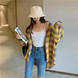 deanwangkt Plaid Shirts Women Lantern Sleeve Cardigan Vintage Top Pink Purple Checkered Beautiful Blouse Fashion Button Up Oversize