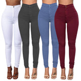 NEW HOT SALE Women Denim Skinny Jeggings Pants High Waist Stretch Jeans Pure Color Slim Pencil Trousers боди женское