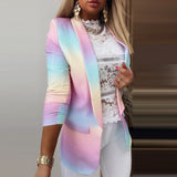 deanwangkt   Autumn Colorful Printed Notched Collar Blazers Women Casual Long Sleeve Tops Elegant Office Lady Suit Coats