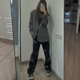 Rhinestone Gothic Cross Jeans Women Streetwear Hip Hop Harajuku Female Hot Drill Loose Straight Wide Leg Pants Casual Trousers