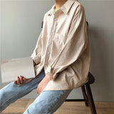 deanwangkt Minimalist Loose White Shirts for Women Turn-down Collar Solid Female Shirts Tops Spring Summer Blouses