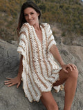 Sexy Crochet Hollow Knitted Beach Cover Up Women  New Beach Dress Female Bikini Cover Up Blouse Ladies Beachwear Swim Bather