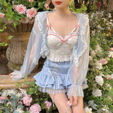 Floral Kawaii Tank Top Women Summer  White Backless Sexy Beach Sweet Cute Halter Tops Lace Print Party Korean Style Clothing