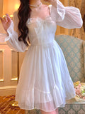 deanwangkt French Sweet Fairy Lolita Dress Women Long Sleeve Lace Y2k Mini Dress Vintage Kawaii Clothes One Piece Dress Korean  Autumn