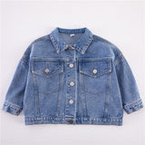 Spring Fall Boys and girls Casual All-match Denim Jackets 2-6 Years Kids Turn-down Collar Long Sleeve Coat Children Loose Tops