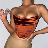 deanwangkt  Crop Top Crystal Diamond Cropped Bustier Cami Top Stacked Satin with Full Lined Women Sexy Club Wear Outfits Corset Tops