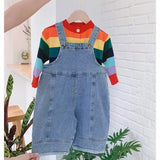 deanwangkt  New Children Loose Overalls boys girls casual all-match denim Trousers Autumn Solid Outwear 1-7Y Kids fashion bib pants