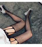 deanwangkt Fishnet Garter Socks Drill Black Stockings Women's Thin Sling Tights Black Diamond Lace JK Funny Socks Harajuku Fishnet Socks