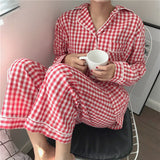 Cotton Home Suits Korean Sleepwear Plaid Print Pajamas for Women Summer  Pyjamas Girls Pijama Short and Long Sleeve Pjs Set