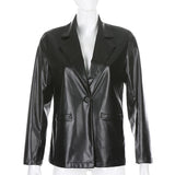 deanwangkt One Button Women's Leather Jacket Autumn Coat  Streetwear Black Women's Jacket Y2k Aesthetic Gothic PU Retro 90s Clothing