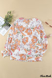 Deanwangkt - Orange floral print puff sleeve shirt with smocked cuffs