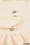 Deanwangkt - Waffle Knit Long Sleeve Buttoned V-Neck Top
