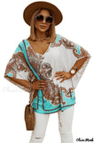 Deanwangkt - Relaxed sky blue tunic with paisley print and batwing sleeves