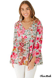 Deanwangkt - Floral Print Ruched Babydoll V-Neck Blouse