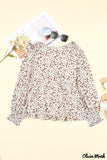 Deanwangkt - Brown Floral Ruffle Long Sleeve Blouse