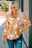 Deanwangkt - Yellow Floral Off Shoulder Long Sleeve Top