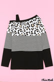 Deanwangkt - Black Leopard Stripe Stand Collar Long Sleeve Blouse