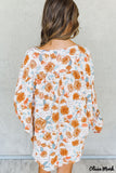 Deanwangkt - Orange Floral Print V-Neck Slit Dolman Blouse