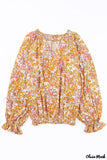 Deanwangkt - Yellow Floral Split V-Neck Blouse