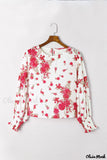 Deanwangkt - Pink floral blouse with round neck and bishop sleeves