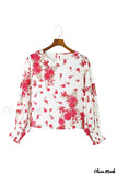 Deanwangkt - Pink floral blouse with round neck and bishop sleeves