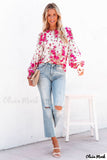 Deanwangkt - Pink floral blouse with round neck and bishop sleeves