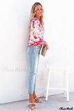 Deanwangkt - Pink floral blouse with round neck and bishop sleeves