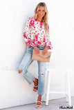 Deanwangkt - Pink floral blouse with round neck and bishop sleeves