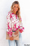 Deanwangkt - Pink floral blouse with round neck and bishop sleeves