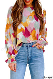 Deanwangkt - Multicolor Abstract Print Long Sleeve Blouse