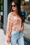 Deanwangkt - Orange round neck bohemian print blouse with drawstring