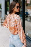 Deanwangkt - Orange round neck bohemian print blouse with drawstring