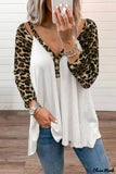 Deanwangkt - Leopard V-Neck Long Sleeve Blouse