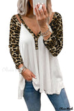 Deanwangkt - Leopard V-Neck Long Sleeve Blouse