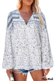 Deanwangkt - Loose puff sleeve shirt with drawstring and floral print