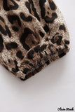 Deanwangkt - Black Waffle Knit Leopard Long Sleeve Twist Knot Blouse