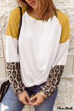 Deanwangkt - Black Waffle Knit Leopard Long Sleeve Twist Knot Blouse