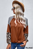 Deanwangkt - Black Waffle Knit Leopard Long Sleeve Twist Knot Blouse