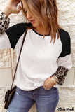 Deanwangkt - Black Waffle Knit Leopard Long Sleeve Twist Knot Blouse