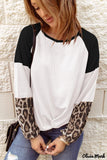 Deanwangkt - Black Waffle Knit Leopard Long Sleeve Twist Knot Blouse